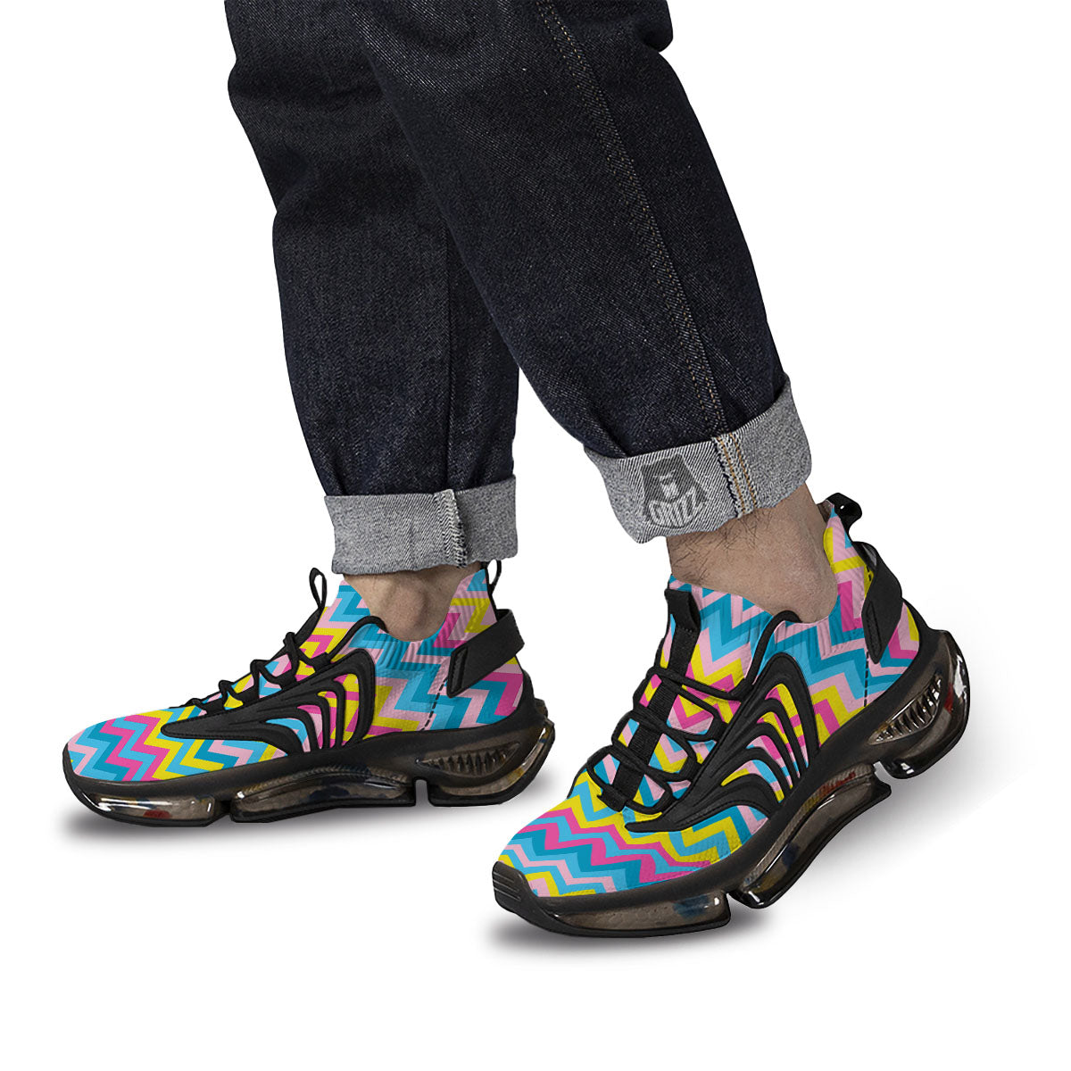 Chevron Rainbow Print Pattern Black Gym Shoes-grizzshop
