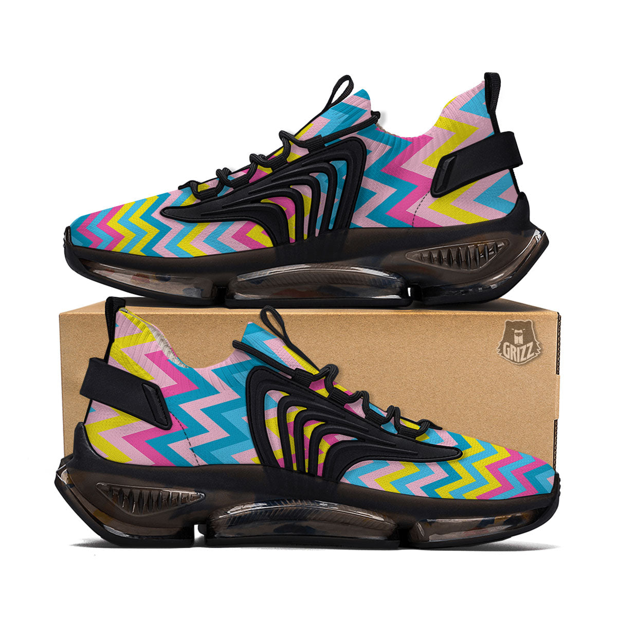 Chevron Rainbow Print Pattern Black Gym Shoes-grizzshop