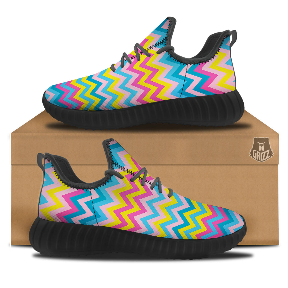 Chevron Rainbow Print Pattern Black Walking Shoes-grizzshop