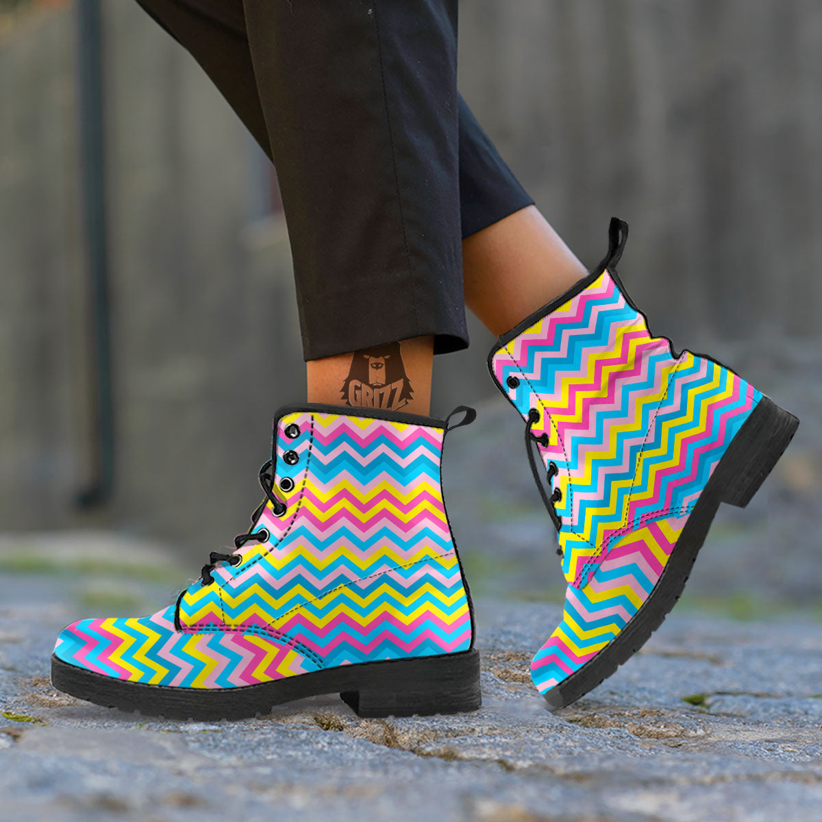 Chevron Rainbow Print Pattern Leather Boots-grizzshop
