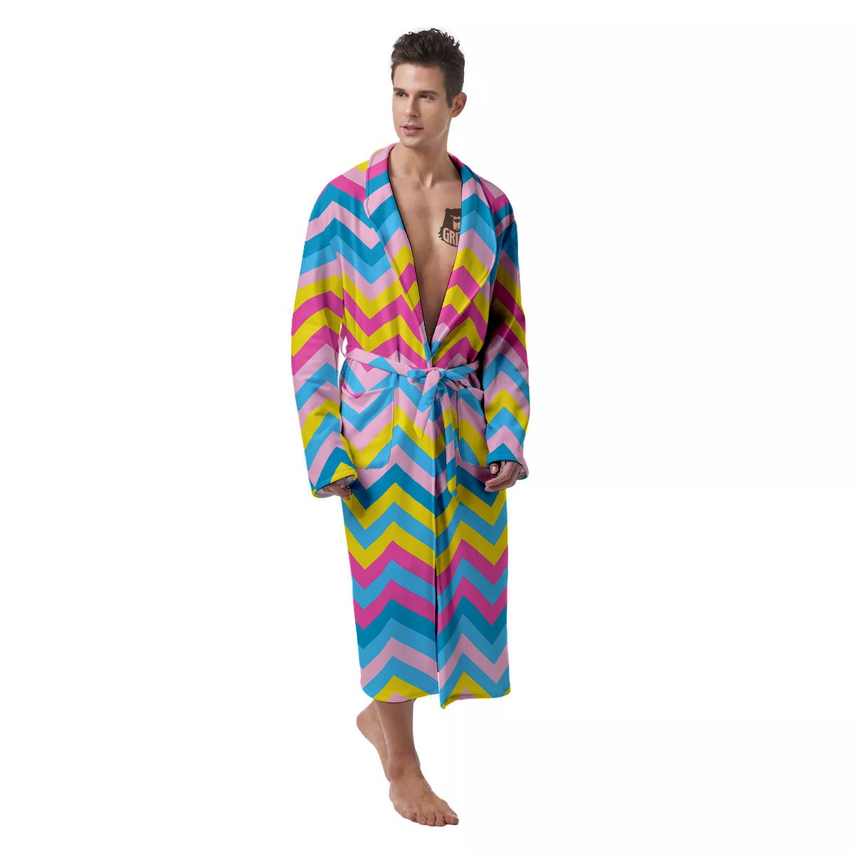 Chevron Rainbow Print Pattern Men's Robe-grizzshop