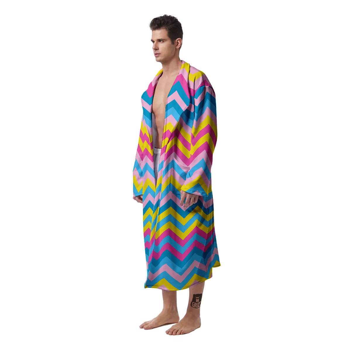Chevron Rainbow Print Pattern Men's Robe-grizzshop