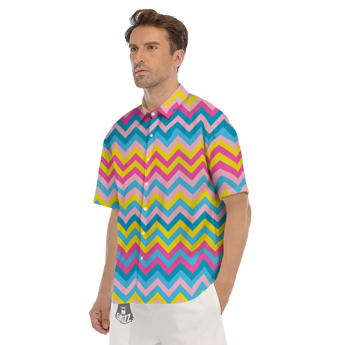 Chevron Rainbow Print Pattern Men's Short Sleeve Shirts-grizzshop