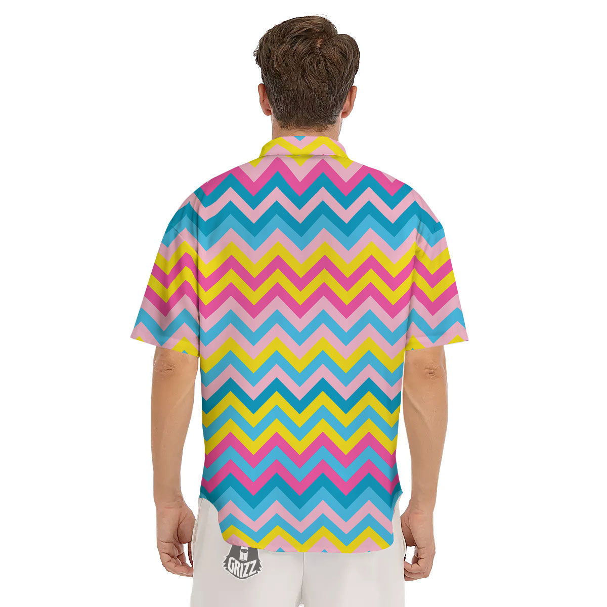 Chevron Rainbow Print Pattern Men's Short Sleeve Shirts-grizzshop