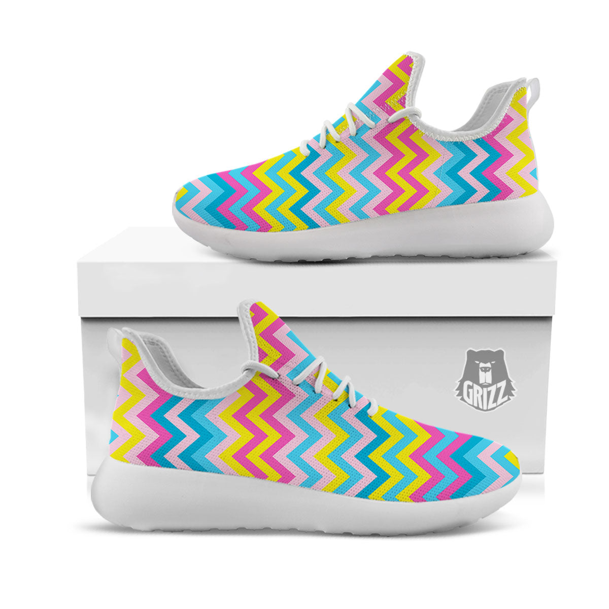 Chevron Rainbow Print Pattern White Athletic Shoes-grizzshop