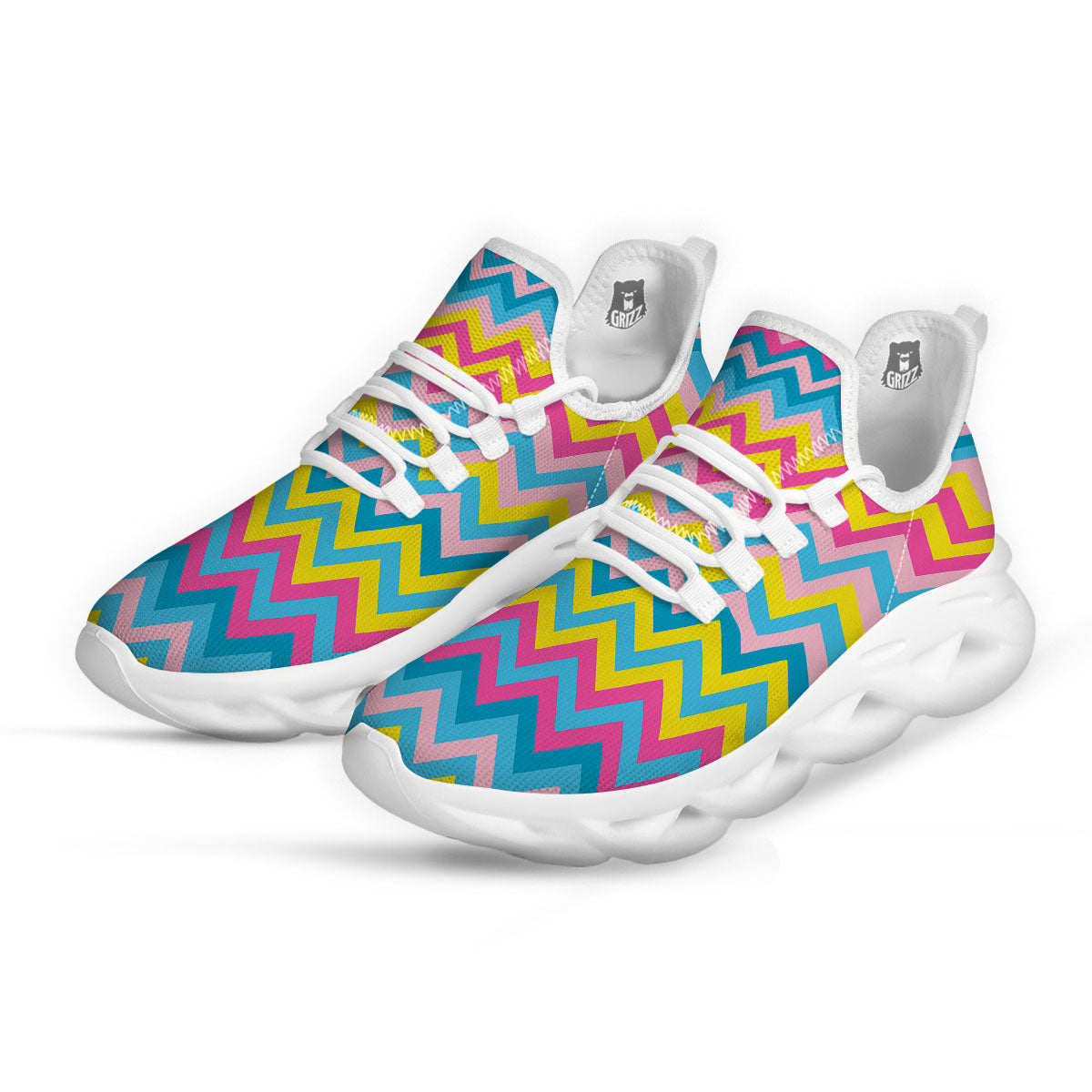 Chevron Rainbow Print Pattern White Running Shoes-grizzshop