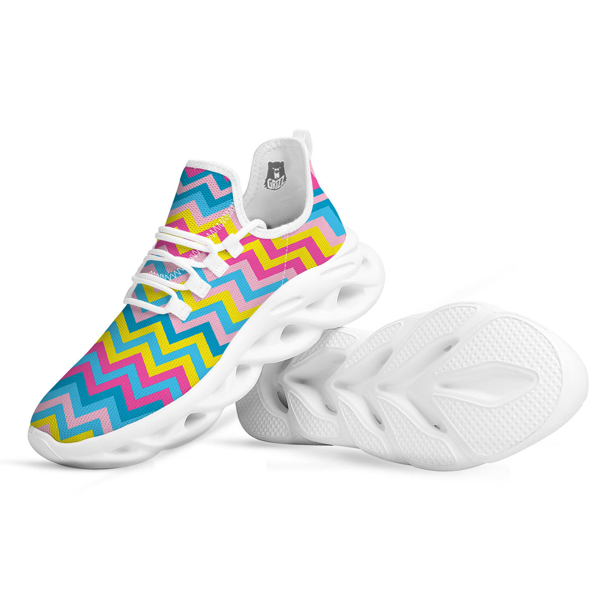 Chevron Rainbow Print Pattern White Running Shoes-grizzshop