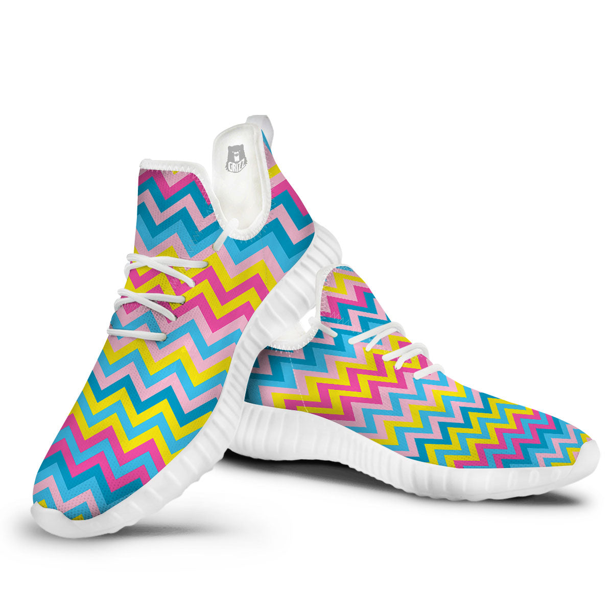 Chevron Rainbow Print Pattern White Walking Shoes-grizzshop
