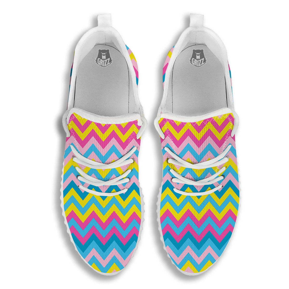 Chevron Rainbow Print Pattern White Walking Shoes-grizzshop