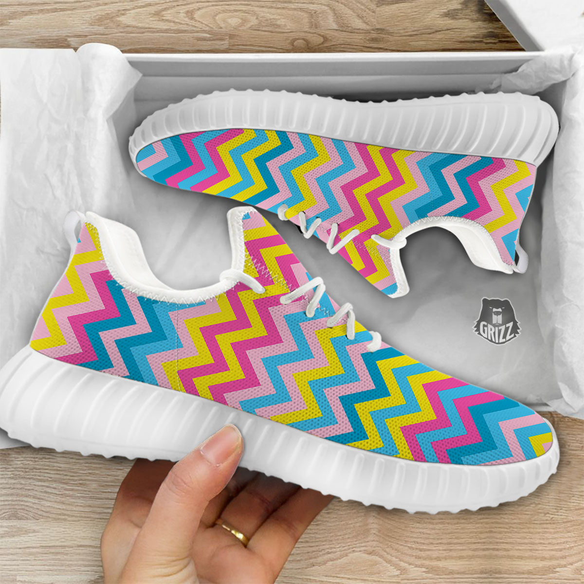 Chevron Rainbow Print Pattern White Walking Shoes-grizzshop