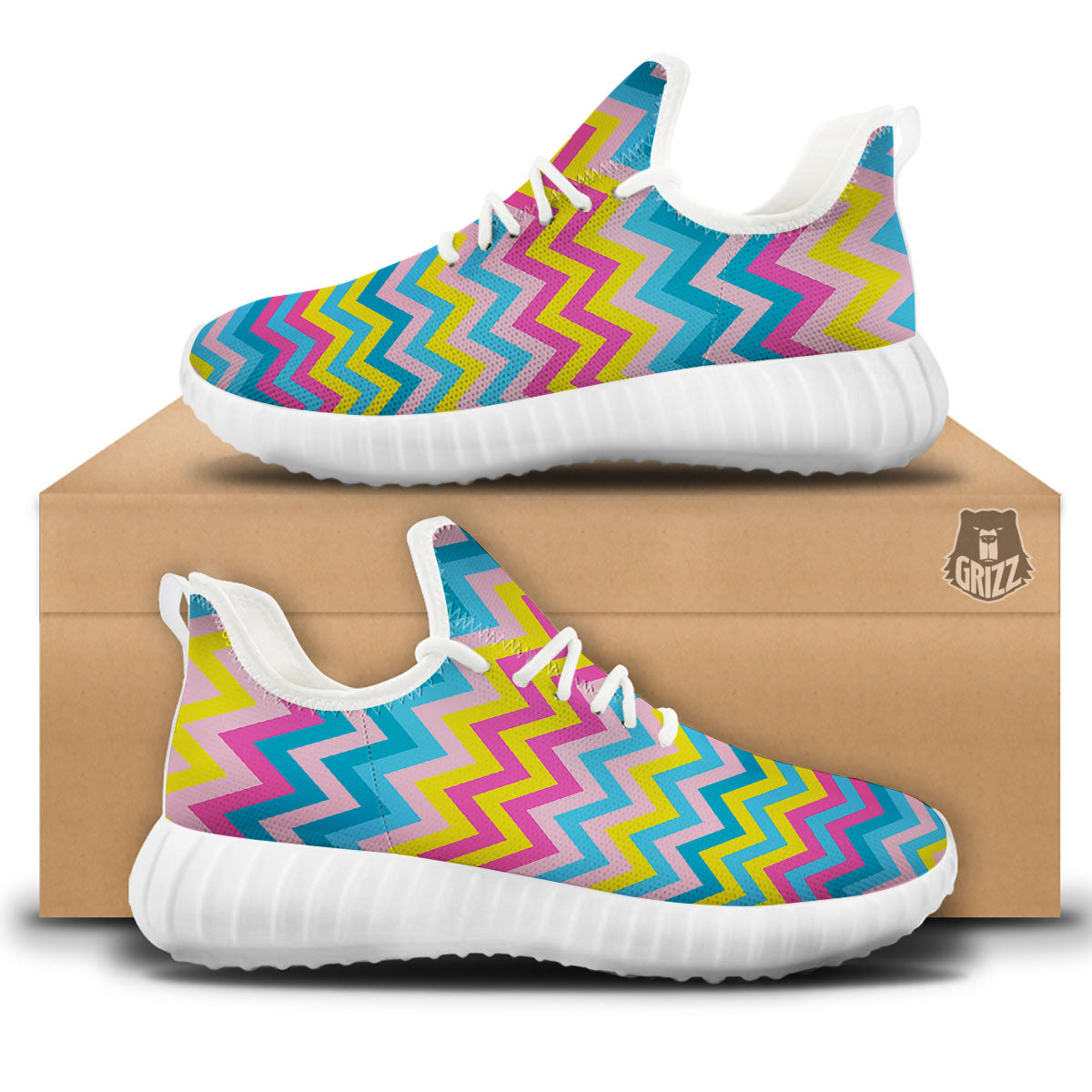 Chevron Rainbow Print Pattern White Walking Shoes-grizzshop