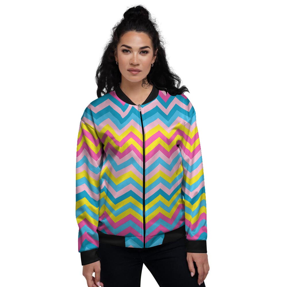 Chevron Rainbow Print Pattern Women's Bomber Jacket-grizzshop