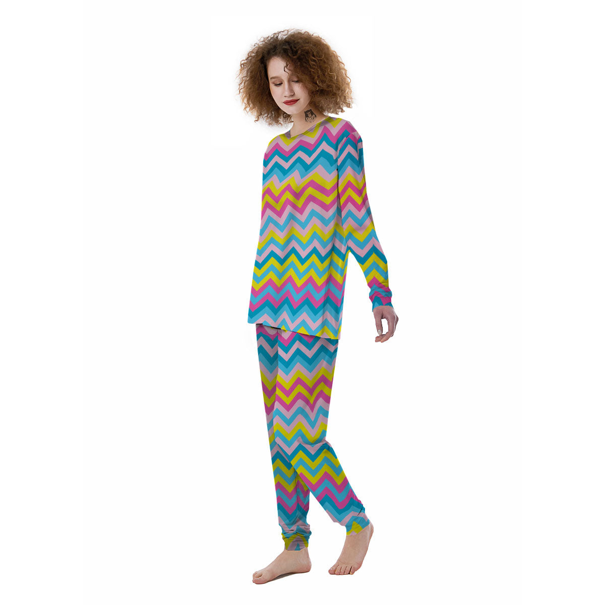 Chevron Rainbow Print Pattern Women's Pajamas-grizzshop