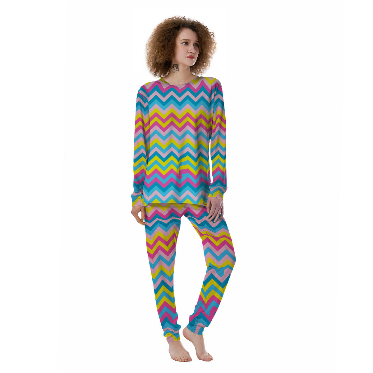 Chevron Rainbow Print Pattern Women's Pajamas-grizzshop