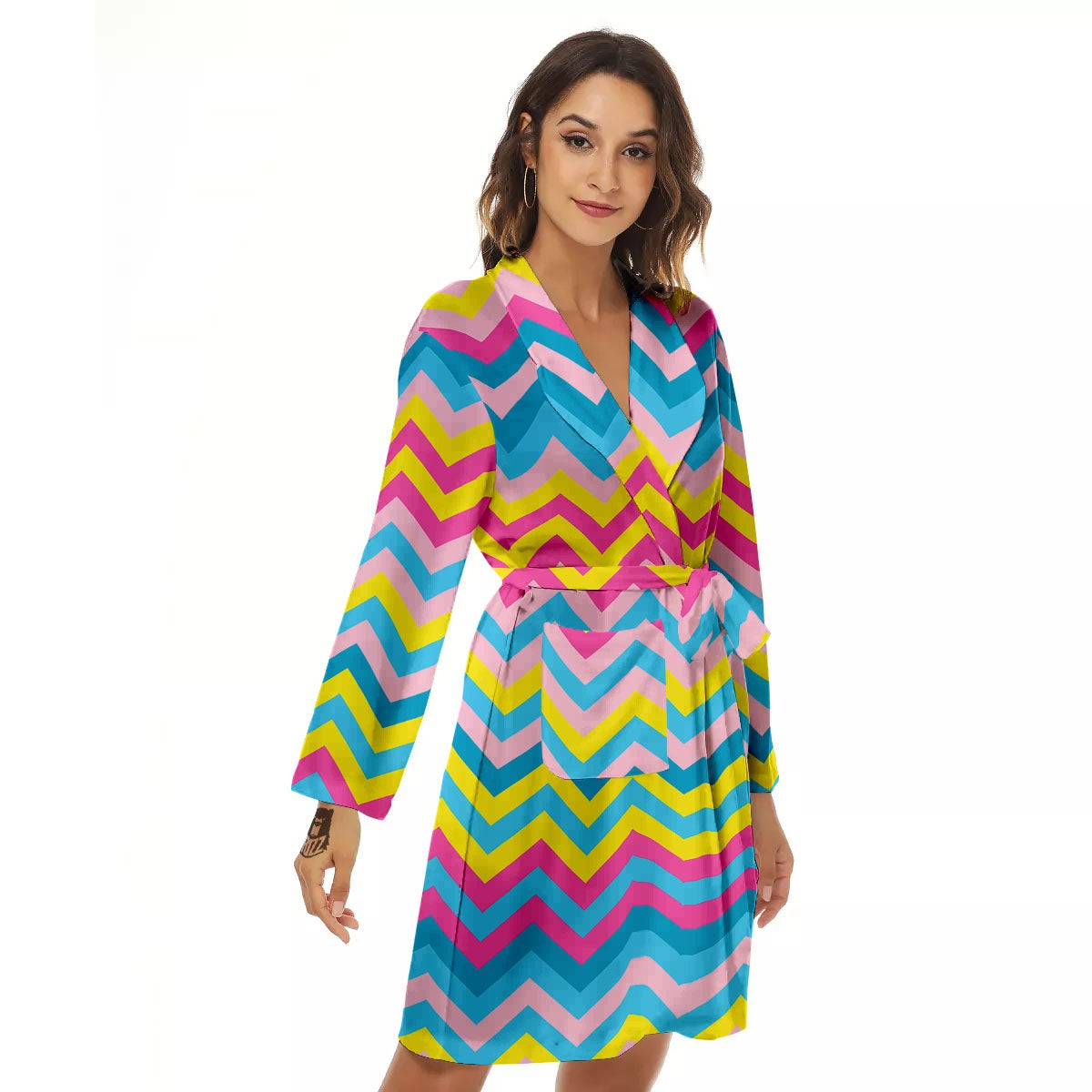 Chevron Rainbow Print Pattern Women's Robe-grizzshop