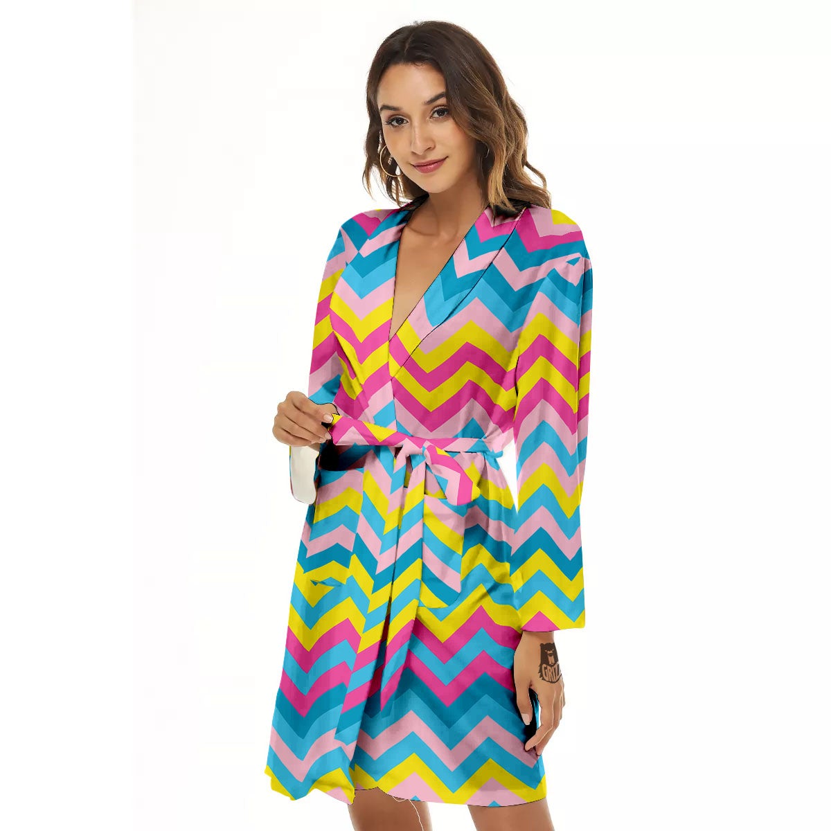 Chevron Rainbow Print Pattern Women's Robe-grizzshop