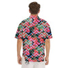 Chevron Red Hibiscus Print Pattern Men's Short Sleeve Shirts-grizzshop