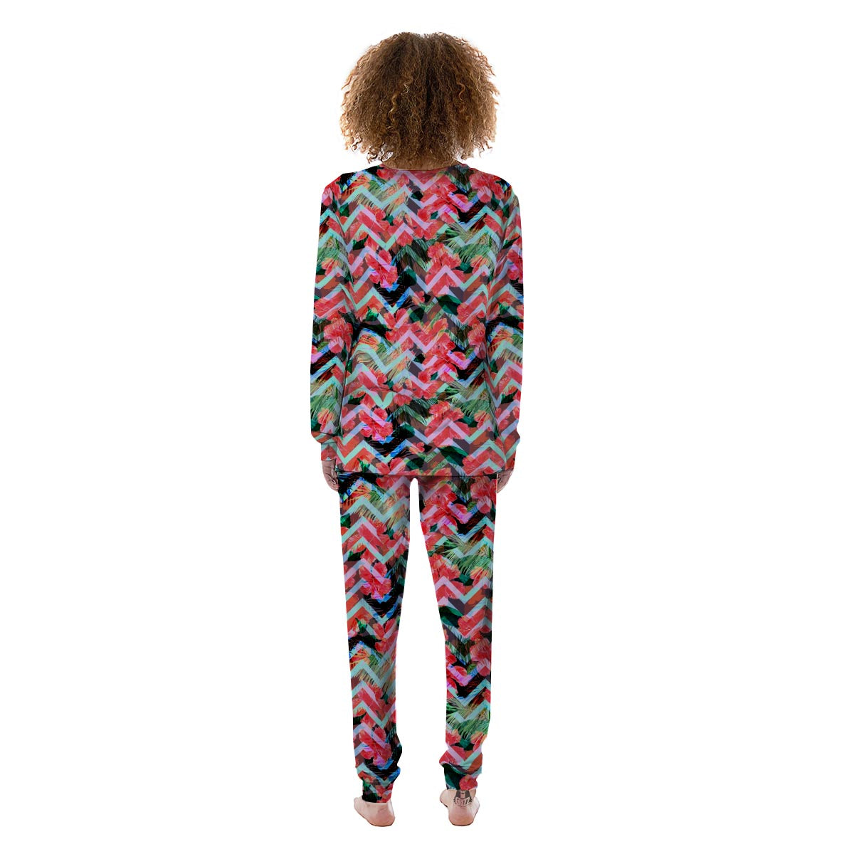 Chevron Red Hibiscus Print Pattern Women's Pajamas-grizzshop