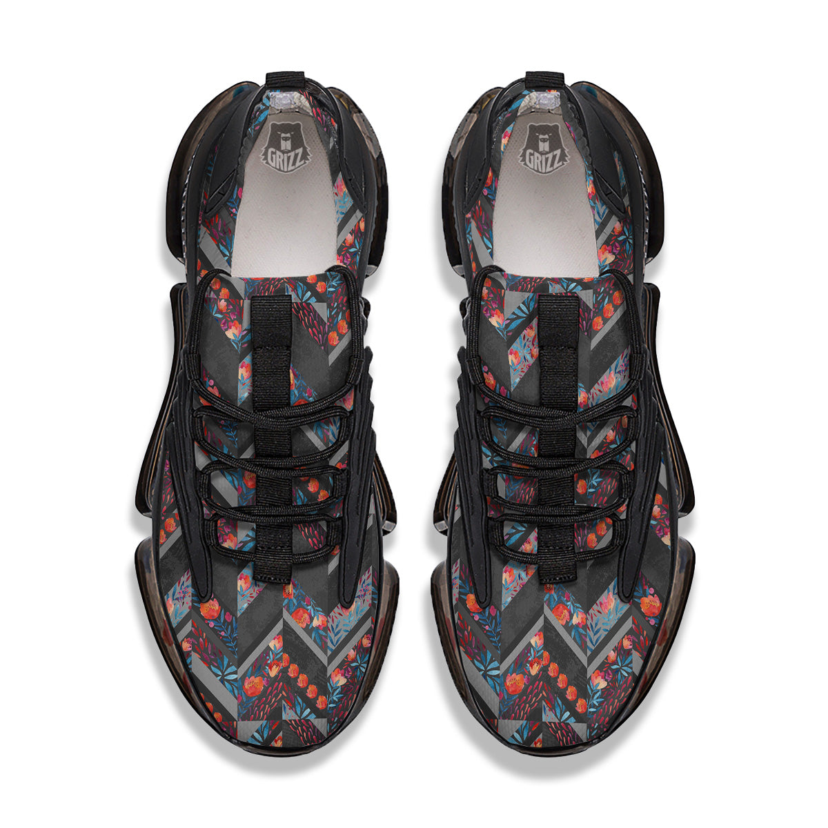 Chevron Watercolor Flowers Print Pattern Black Gym Shoes-grizzshop