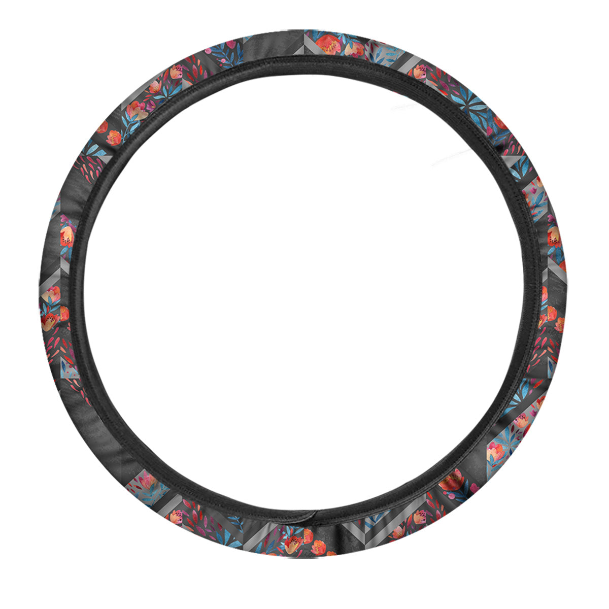 Chevron Watercolor Flowers Print Pattern Car Steering Wheel Cover-grizzshop