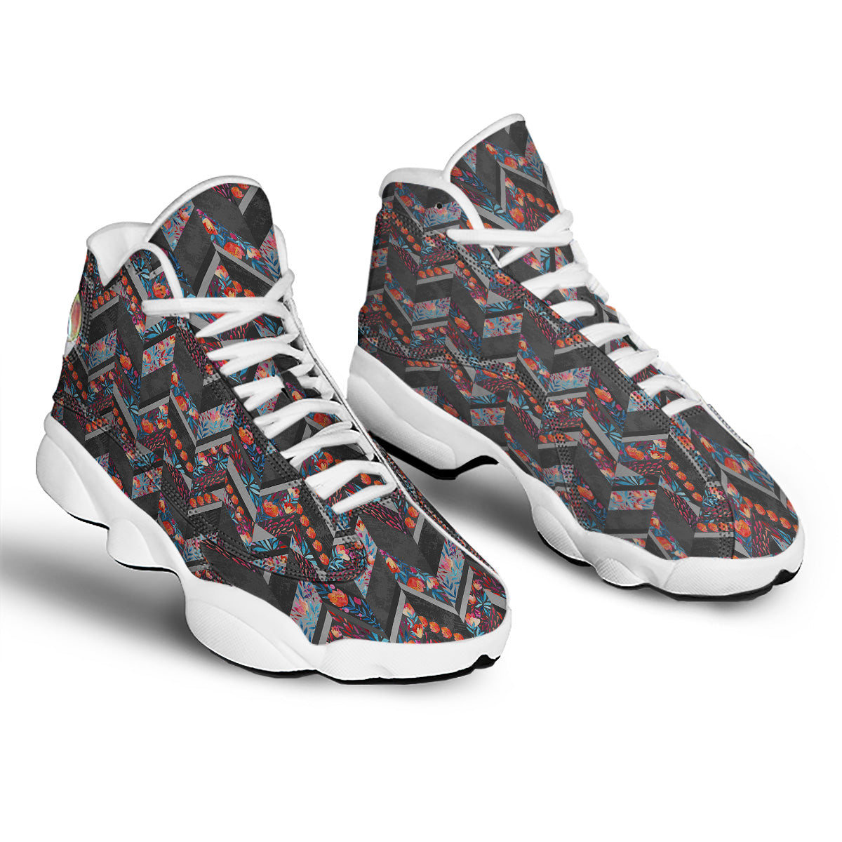 Chevron Watercolor Flowers Print Pattern White Basketball Shoes-grizzshop
