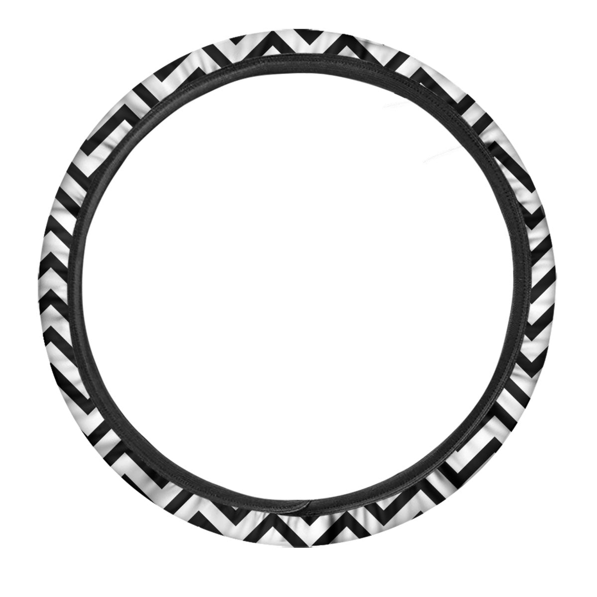 Chevron White And Black Print Pattern Car Steering Wheel Cover-grizzshop