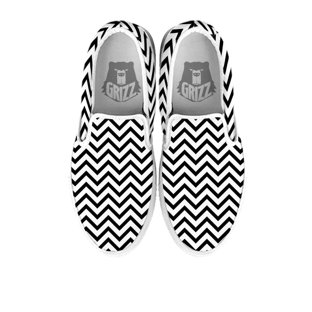 Chevron White And Black Print Pattern White Slip On Shoes-grizzshop