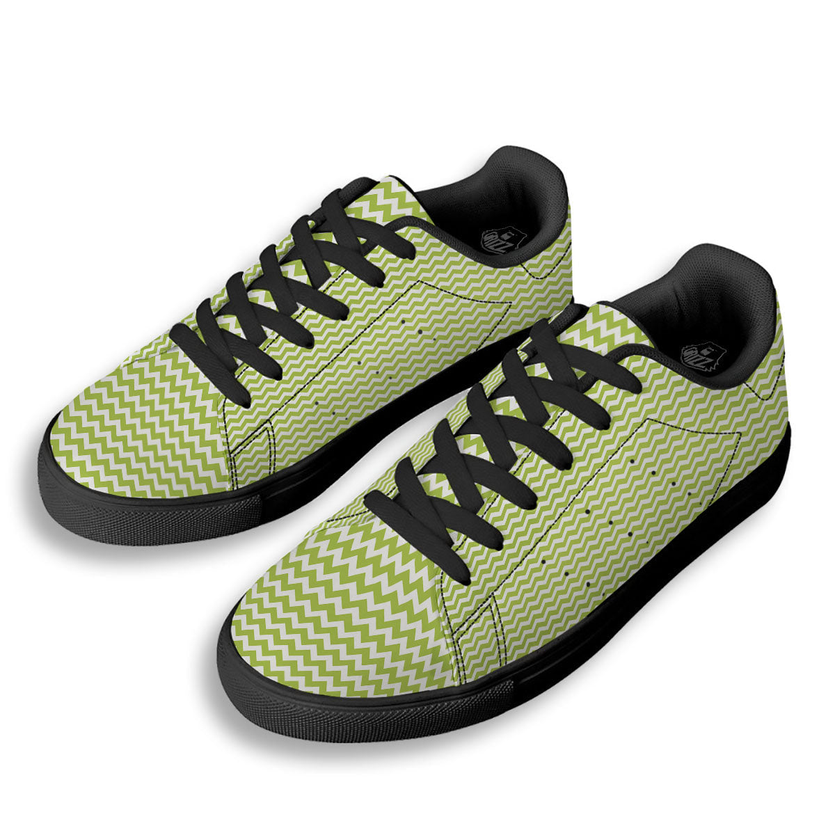 Chevron White And Green Print Pattern Black Low Top Sneakers-grizzshop