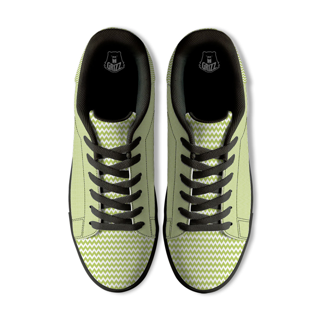 Chevron White And Green Print Pattern Black Low Top Sneakers-grizzshop
