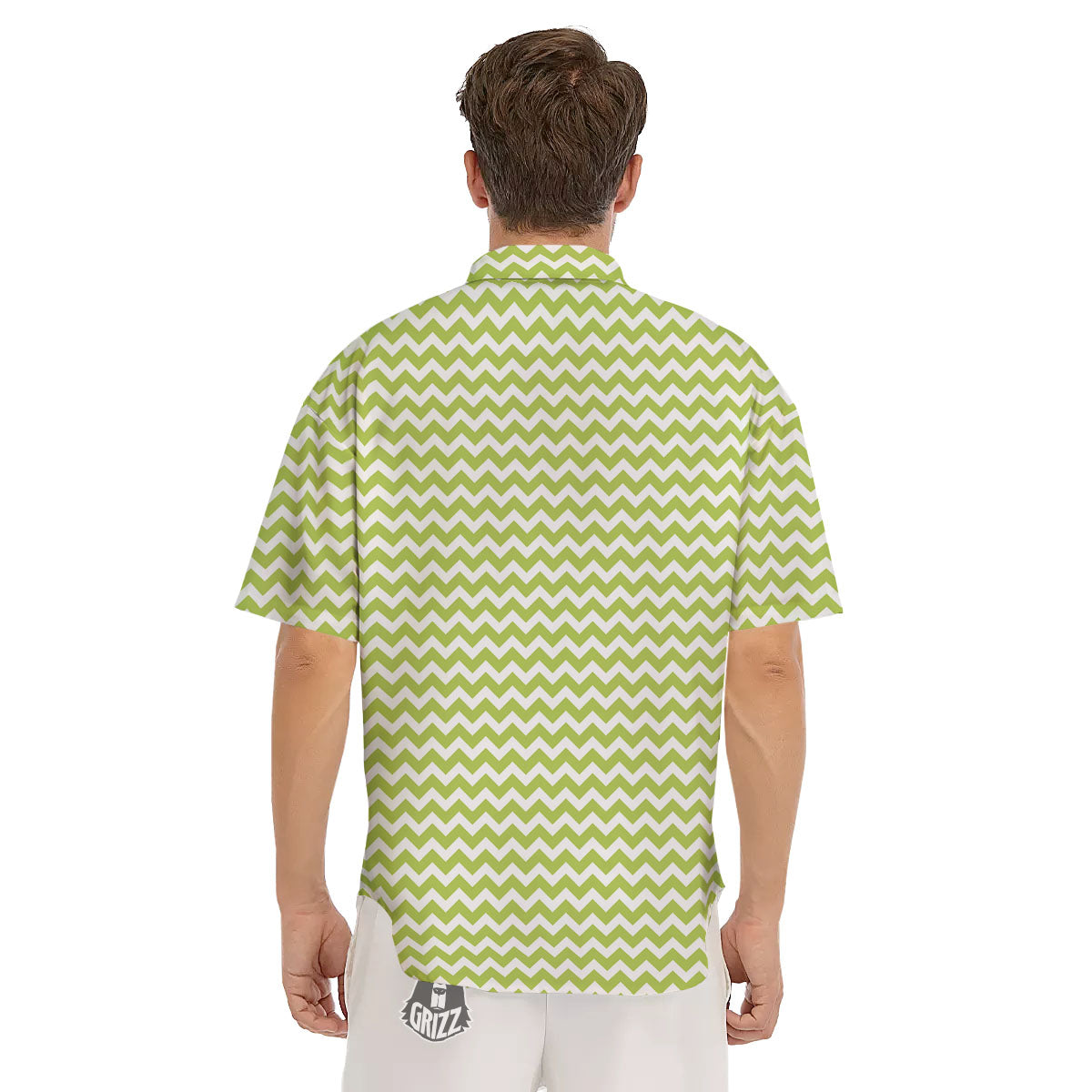 Chevron White And Green Print Pattern Men's Short Sleeve Shirts-grizzshop