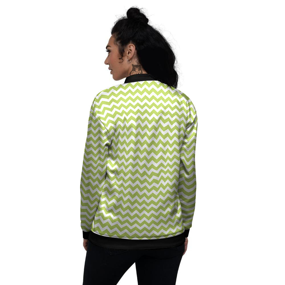 Chevron White And Green Print Pattern Women's Bomber Jacket-grizzshop