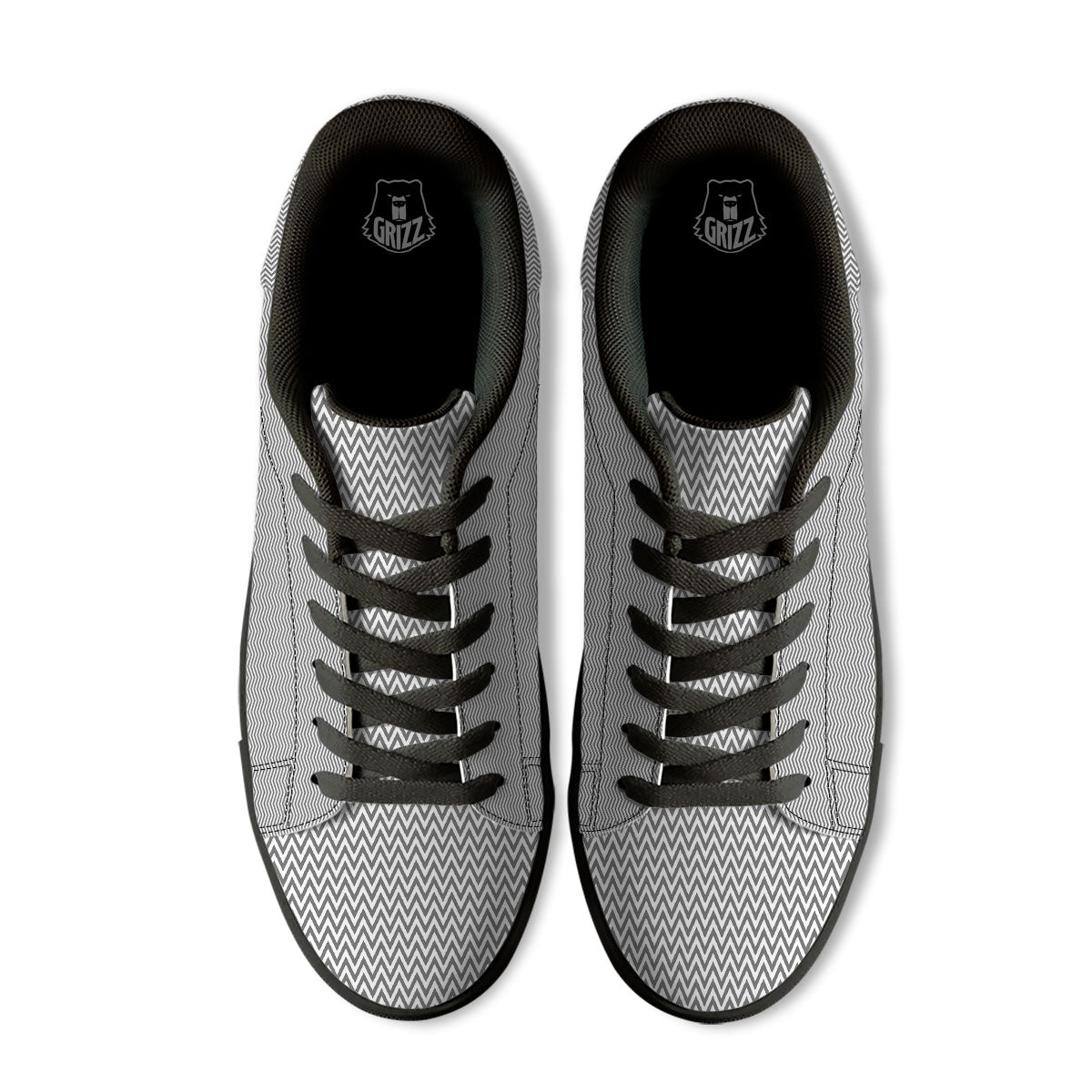 Chevron White And Grey Print Pattern Black Low Top Sneakers-grizzshop