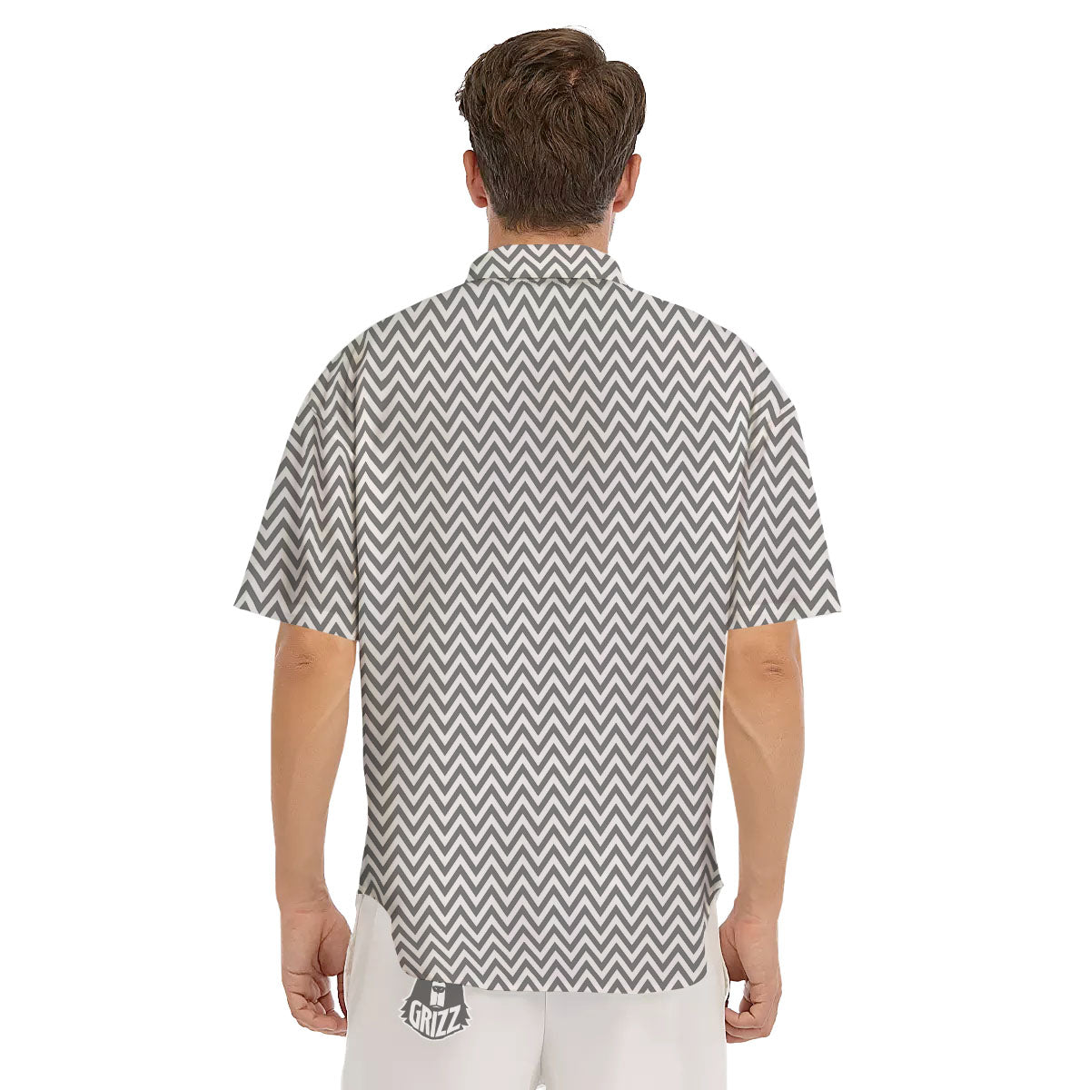 Chevron White And Grey Print Pattern Men's Short Sleeve Shirts-grizzshop