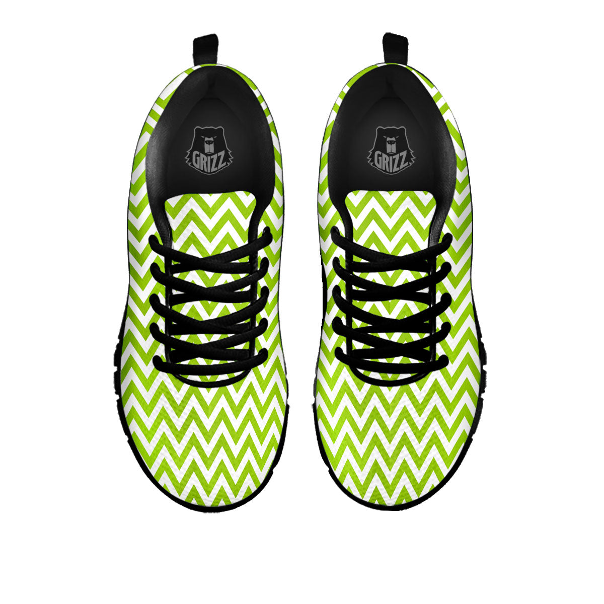 Chevron White And Lime Green Print Black Sneaker-grizzshop