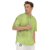 Chevron White And Lime Green Print Men's Short Sleeve Shirts-grizzshop