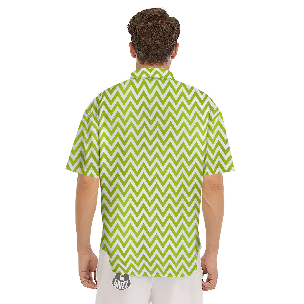 Chevron White And Lime Green Print Men's Short Sleeve Shirts-grizzshop