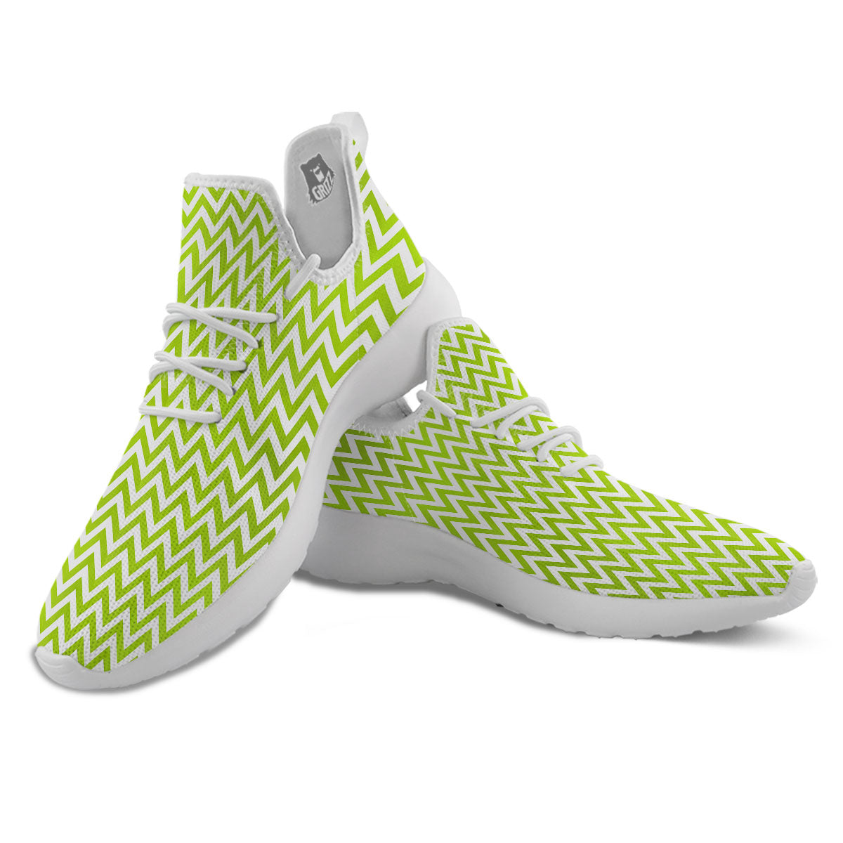 Chevron White And Lime Green Print White Athletic Shoes-grizzshop