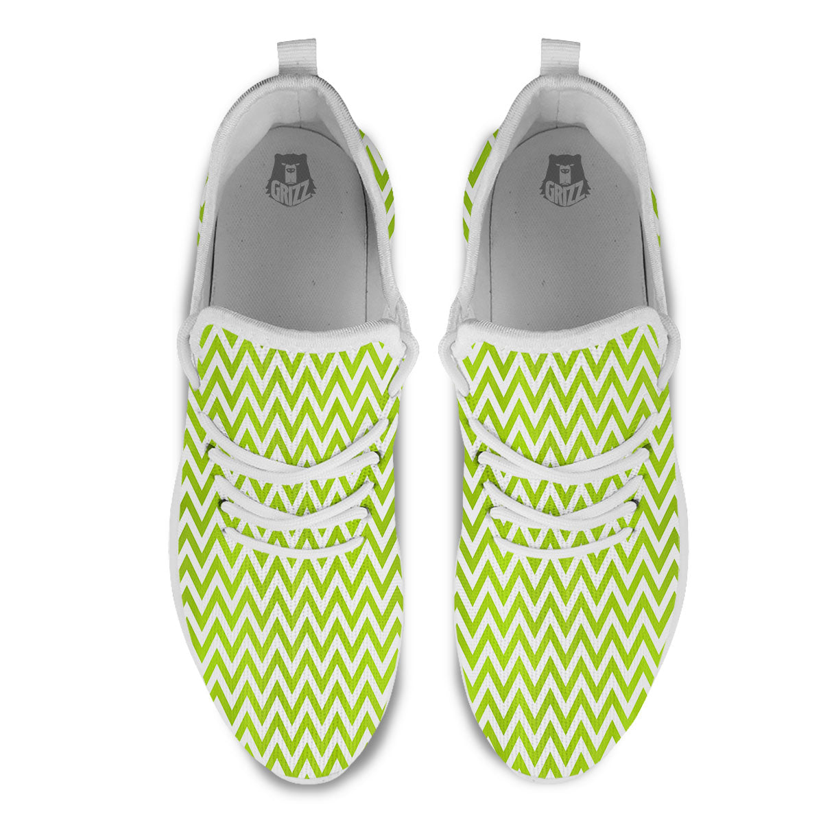 Chevron White And Lime Green Print White Athletic Shoes-grizzshop