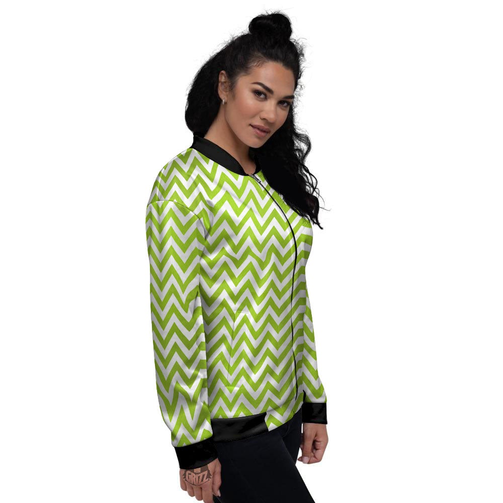 Chevron White And Lime Green Print Women's Bomber Jacket-grizzshop