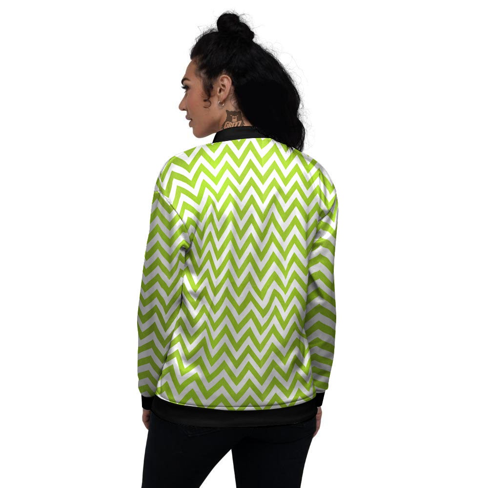 Chevron White And Lime Green Print Women's Bomber Jacket-grizzshop