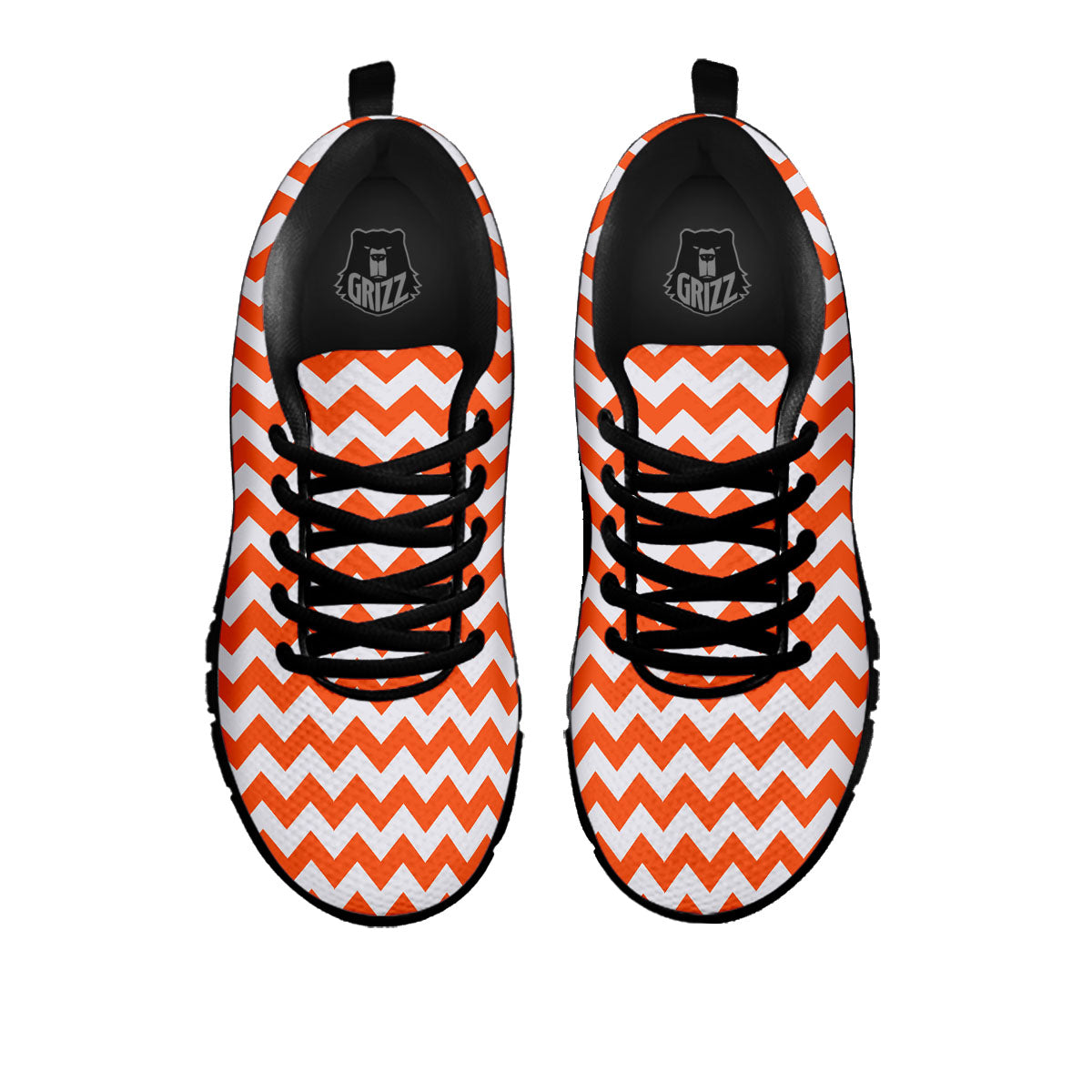 Chevron White And Orange Print Pattern Black Sneaker-grizzshop