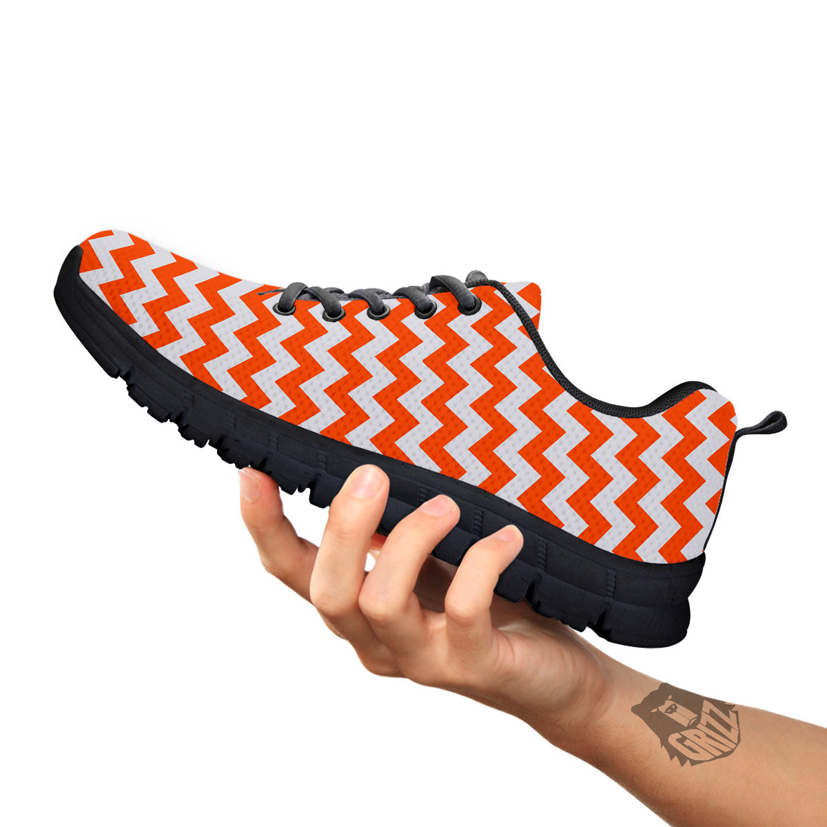 Chevron White And Orange Print Pattern Black Sneaker-grizzshop