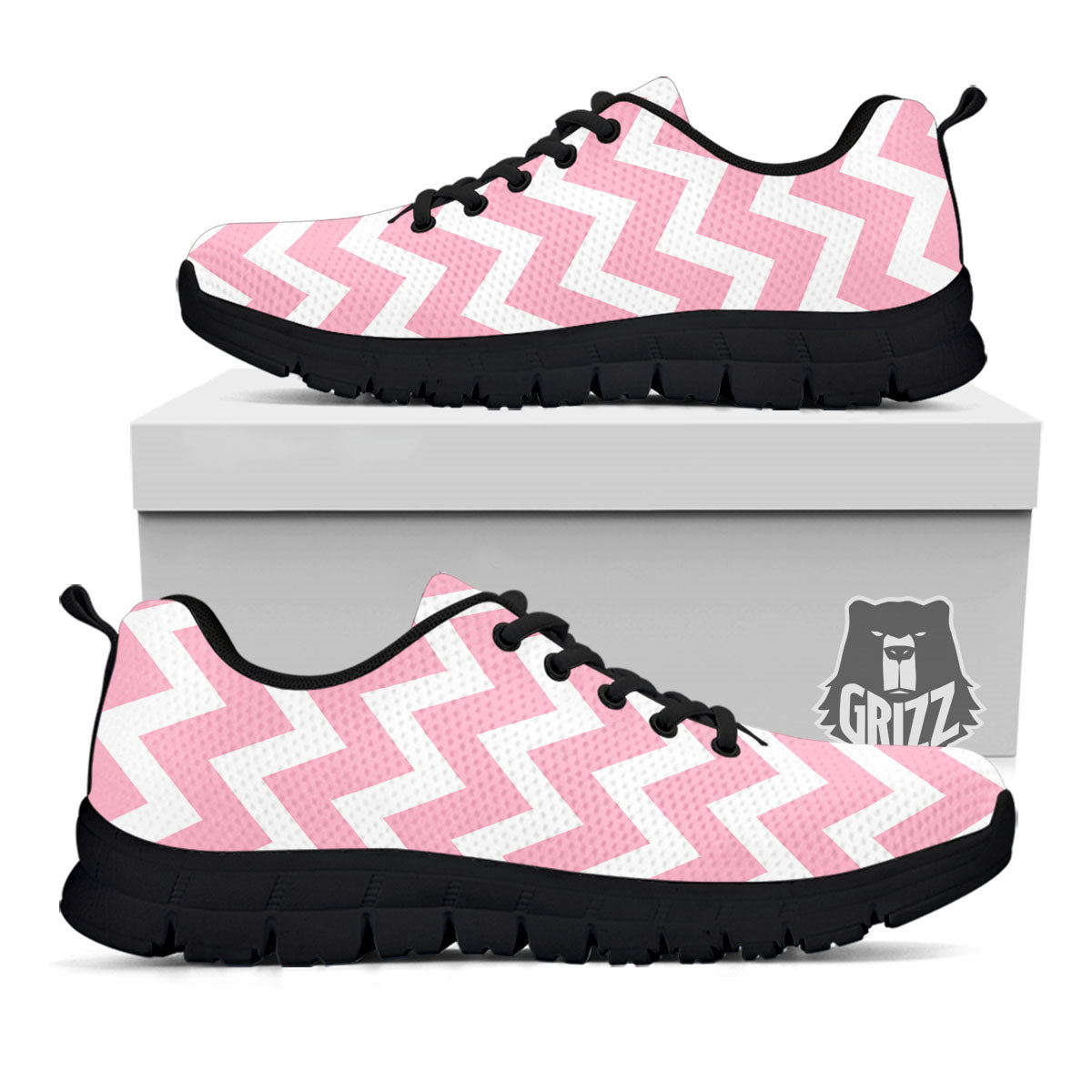 Chevron White And Pink Print Pattern Black Sneaker-grizzshop