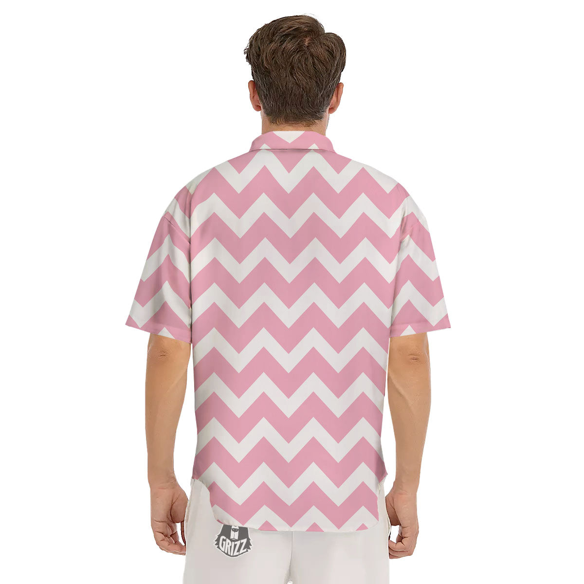 Chevron White And Pink Print Pattern Men's Short Sleeve Shirts-grizzshop