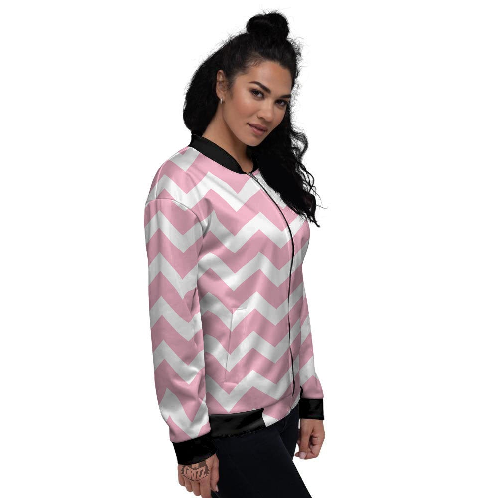 Chevron White And Pink Print Pattern Women's Bomber Jacket-grizzshop
