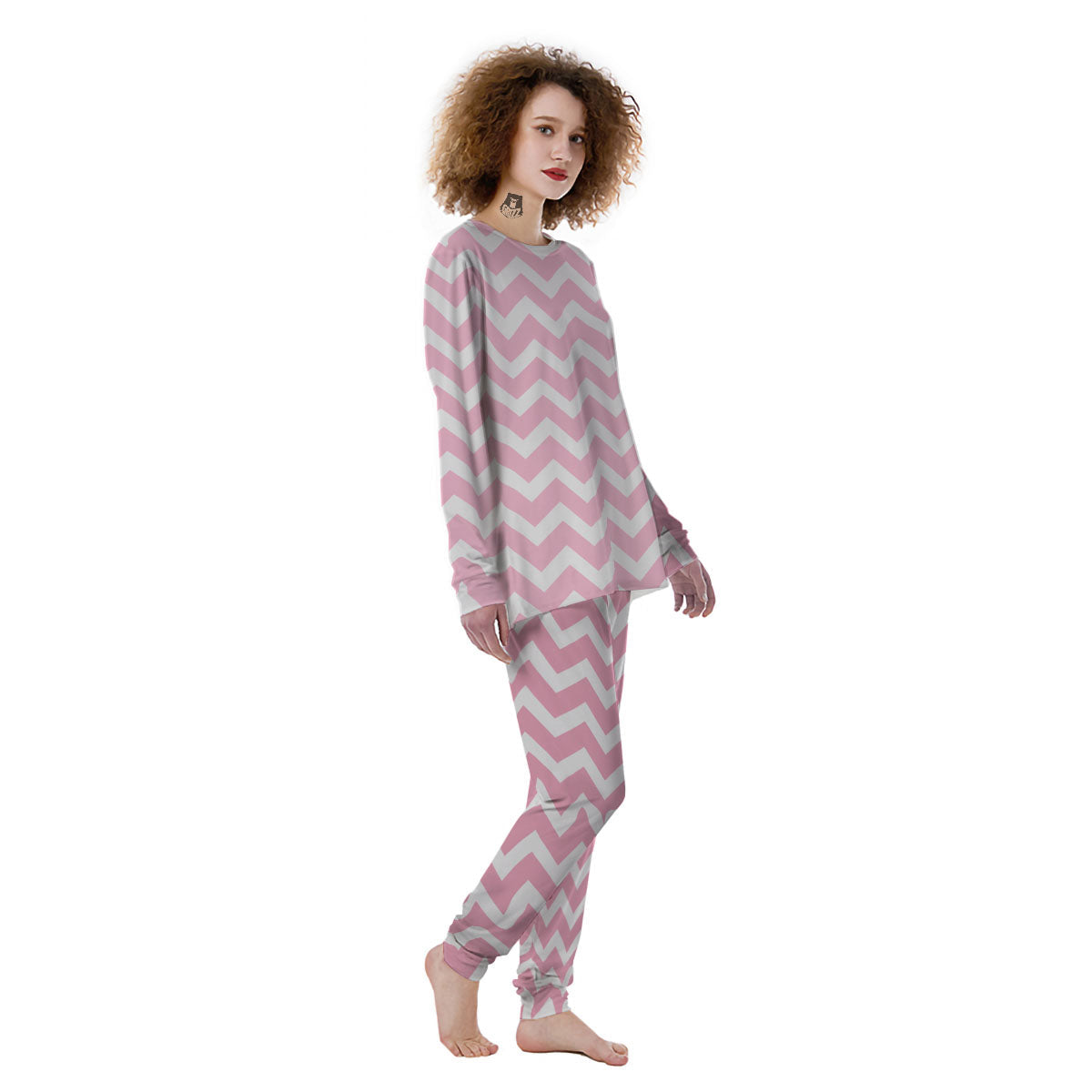 Chevron White And Pink Print Pattern Women's Pajamas-grizzshop