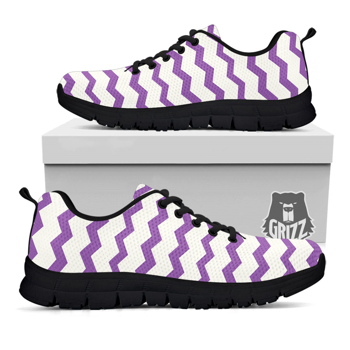 Chevron White And Purple Print Pattern Black Sneaker-grizzshop