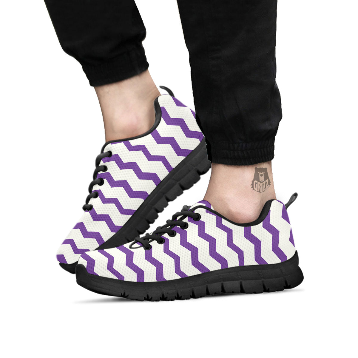 Chevron White And Purple Print Pattern Black Sneaker-grizzshop