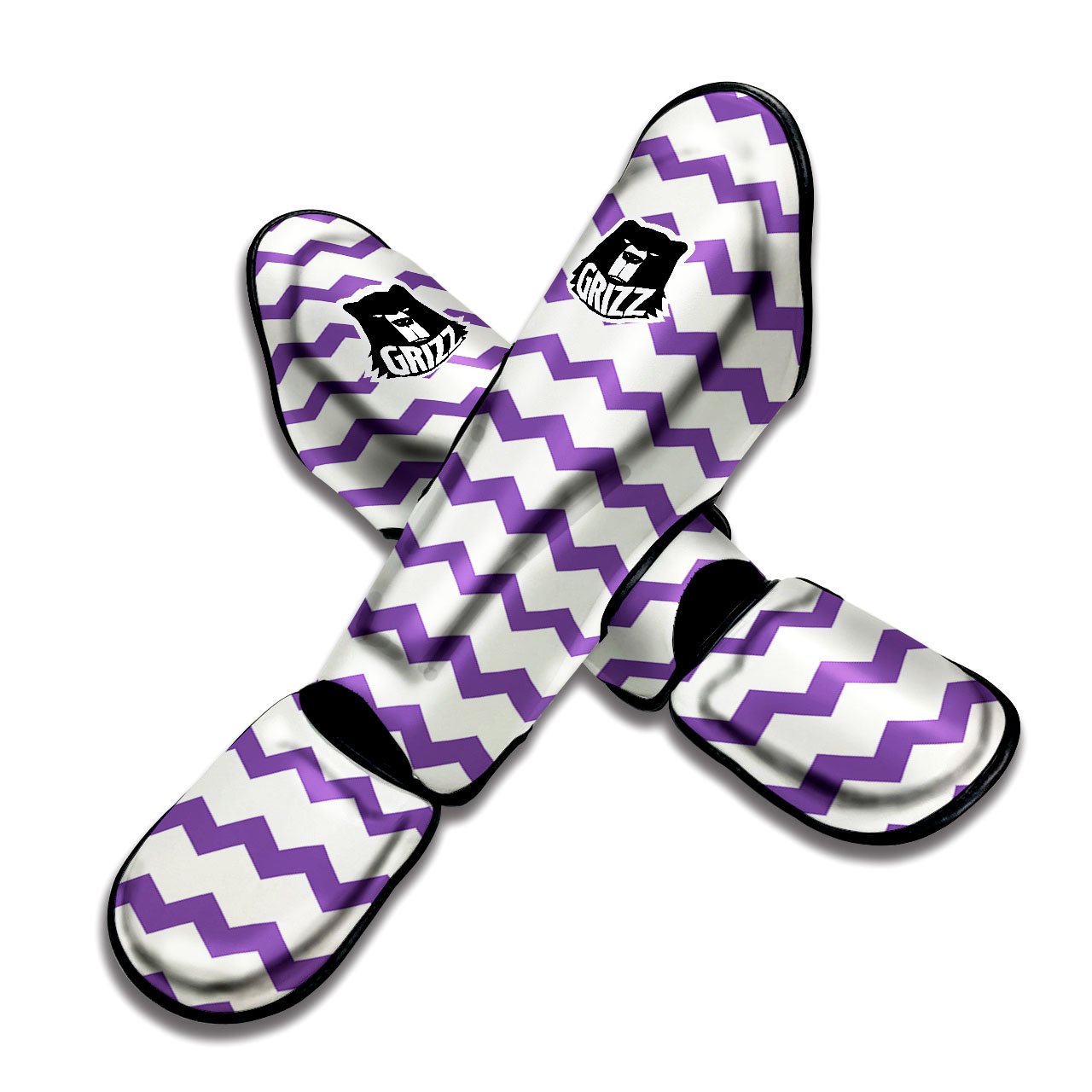 Chevron White And Purple Print Pattern Muay Thai Shin Guards-grizzshop