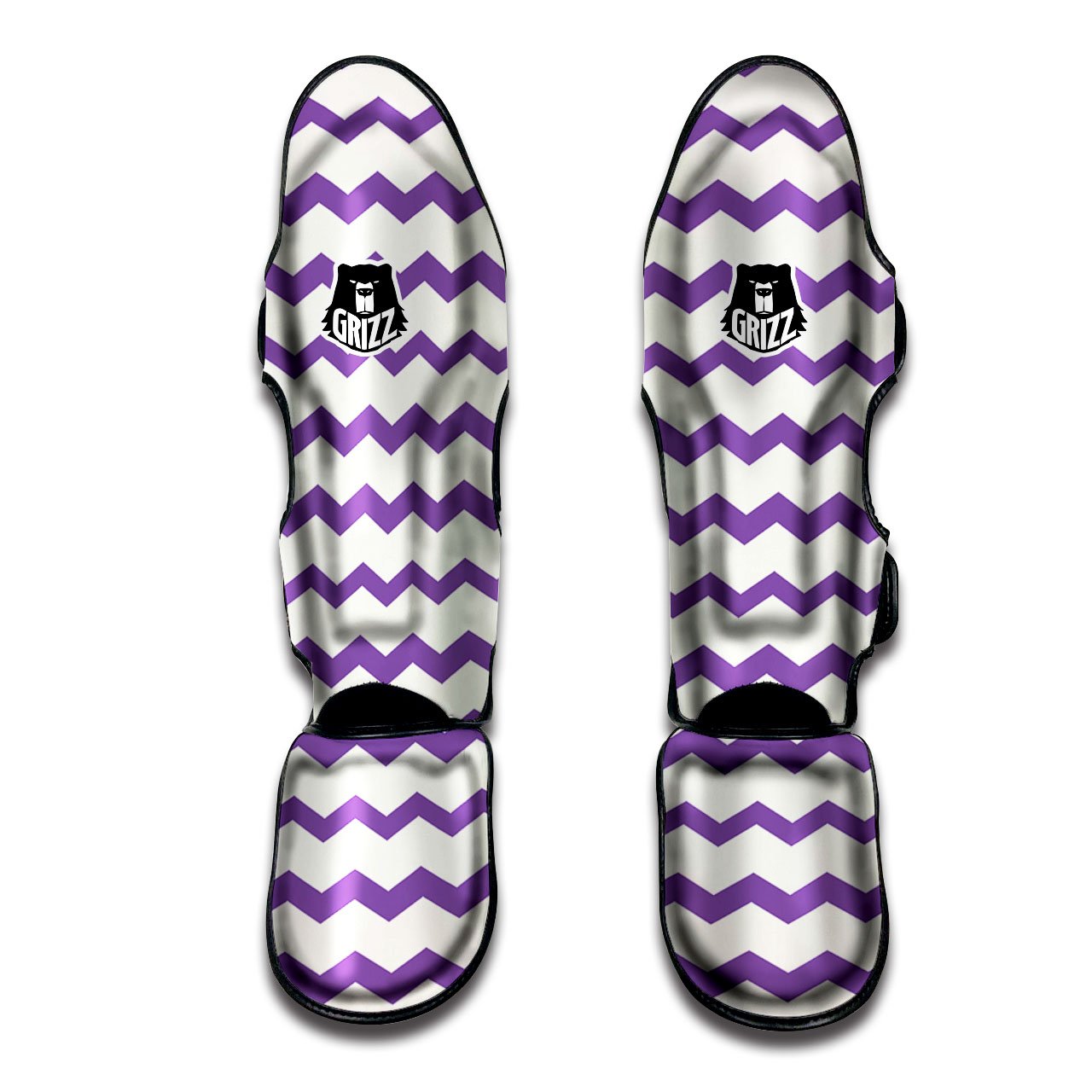 Chevron White And Purple Print Pattern Muay Thai Shin Guards-grizzshop